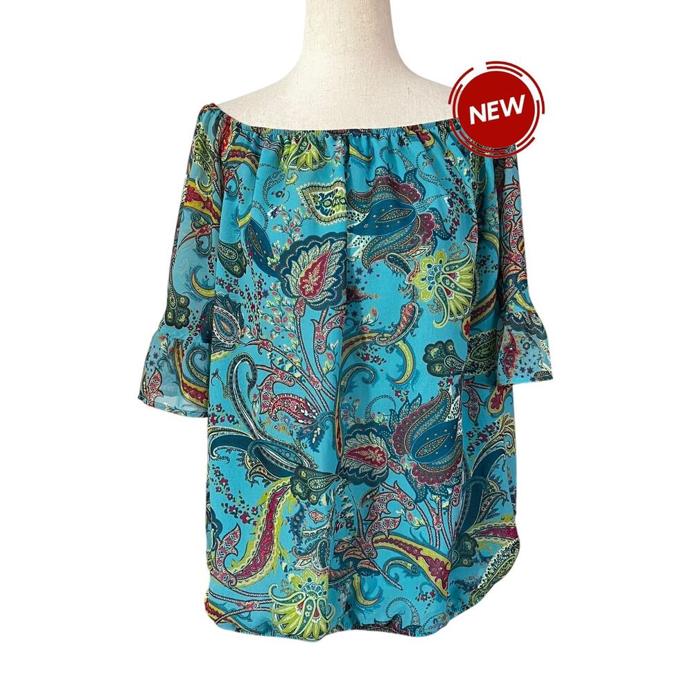 Sweet Pea for New York & Company Blue Paisley Blouse Women Top Large NWT | 62-32